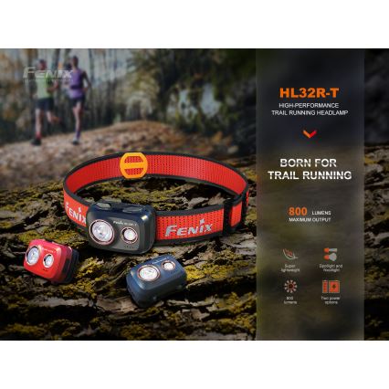 Fenix HL32RTBLCK - Lampada frontale LED ricaricabile LED/USB/3xAAA IP66 800 lucente 300 h 1900 mAh nero/arancione