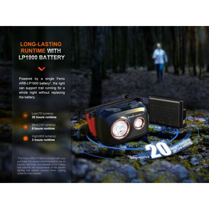Fenix HL32RTRED - Lampada frontale LED ricaricabile LED/USB/3xAAA IP66 800 lm 300 h rosso/arancione
