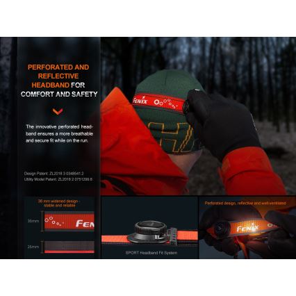 Fenix HL32RTRED - Lampada frontale LED ricaricabile LED/USB/3xAAA IP66 800 lm 300 h rosso/arancione