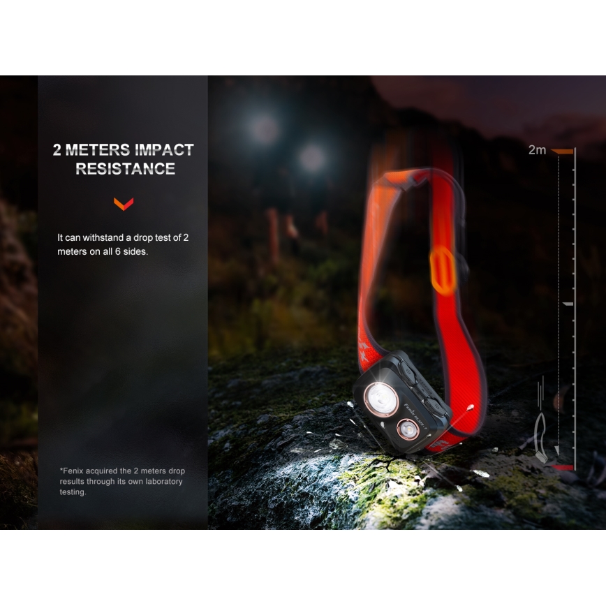 Fenix HL32RTRED - Lampada frontale LED ricaricabile LED/USB/3xAAA IP66 800 lm 300 h rosso/arancione