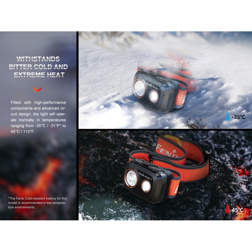 Fenix HL32RTRED - Lampada frontale LED ricaricabile LED/USB/3xAAA IP66 800 lm 300 h rosso/arancione