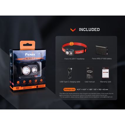 Fenix HL32RTRED - Lampada frontale LED ricaricabile LED/USB/3xAAA IP66 800 lm 300 h rosso/arancione