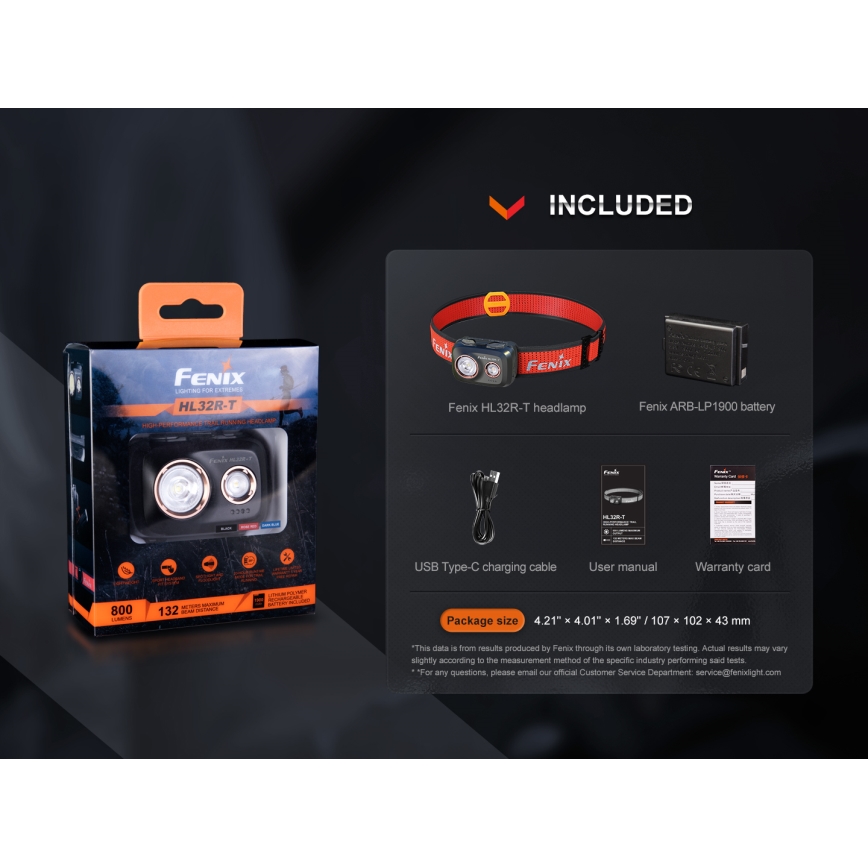Fenix HL32RTRED - Lampada frontale LED ricaricabile LED/USB/3xAAA IP66 800 lm 300 h rosso/arancione