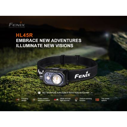 Fenix HL45R - LED Dimmerabile ricaricabile messa a fuoco lampada da testa LED/USB IP66 1000 lucente 240 h nero
