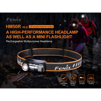 Fenix HM50RV20 - Lampada frontale LED ricaricabile 3xLED/USB/1xCR123A IP68 700 lucente 120 h 700 mAh