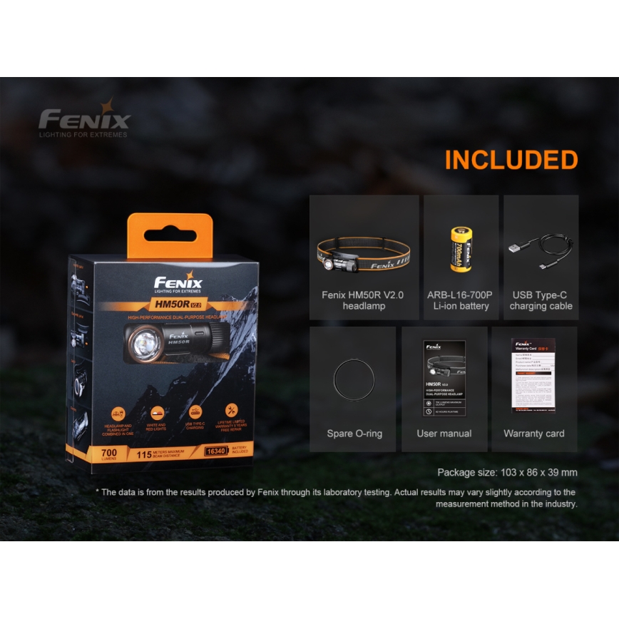 Fenix HM50RV20 - Lampada frontale LED ricaricabile 3xLED/USB/1xCR123A IP68 700 lucente 120 h 700 mAh