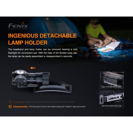 Fenix HM50RV20 - Lampada frontale LED ricaricabile 3xLED/USB/1xCR123A IP68 700 lucente 120 h 700 mAh