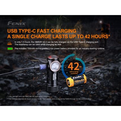 Fenix HM50RV20 - Lampada frontale LED ricaricabile 3xLED/USB/1xCR123A IP68 700 lucente 120 h 700 mAh