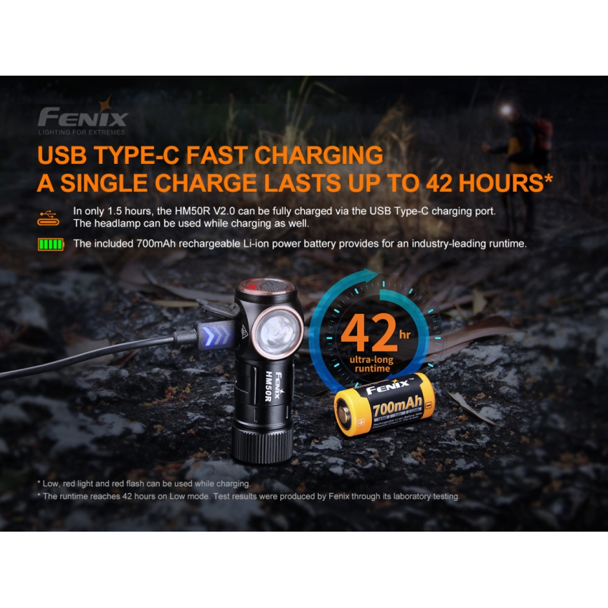 Fenix HM50RV20 - Lampada frontale LED ricaricabile 3xLED/USB/1xCR123A IP68 700 lucente 120 h 700 mAh