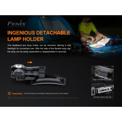 Fenix HM51RV20 - Lampada frontale LED ricaricabile 3xLED/1xCR123A/USB IP68 700 lucente 120 h 700 m