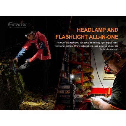 Fenix HM51RV30 - Lampada frontale ricaricabile a LED a intensità regolabile LED/USB/1xCR123A 950 mAh IP68 860 lm 125 h arancione