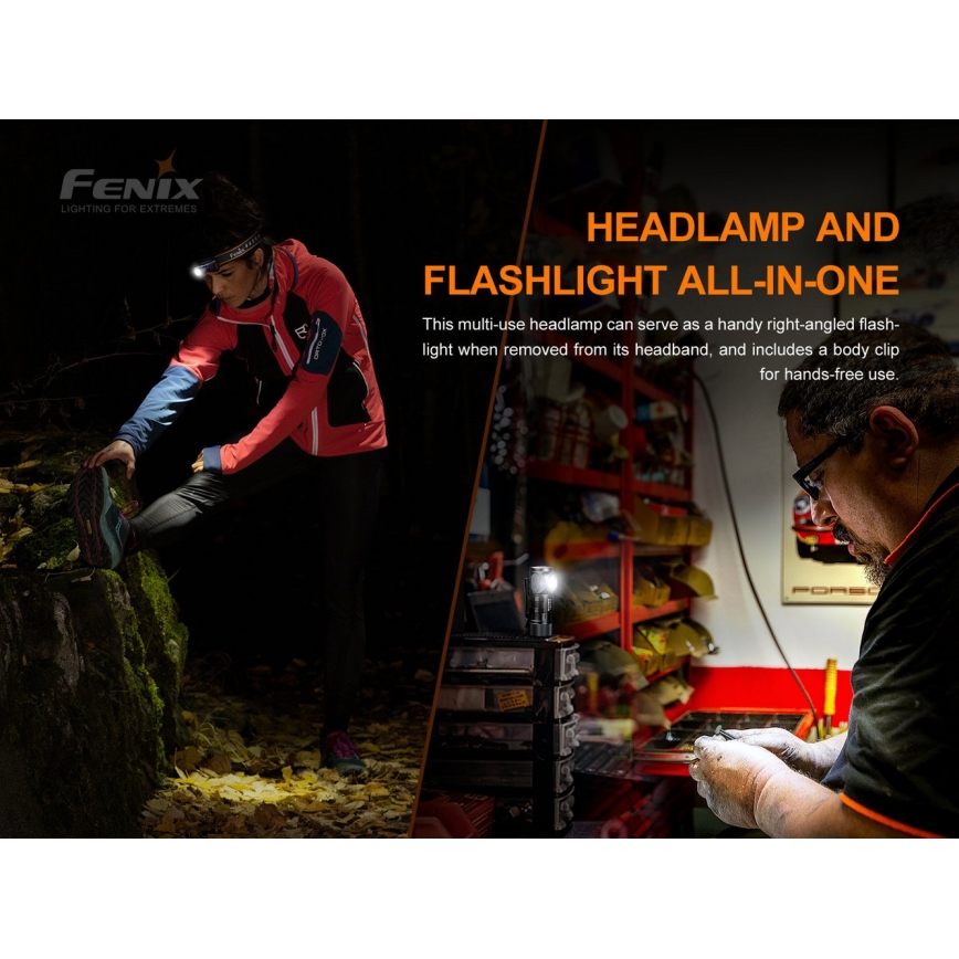 Fenix HM51RV30 - Lampada frontale ricaricabile a LED a intensità regolabile LED/USB/1xCR123A 950 mAh IP68 860 lm 125 h arancione