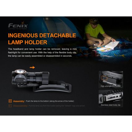 Fenix HM51RV30 - Lampada frontale ricaricabile a LED a intensità regolabile LED/USB/1xCR123A 950 mAh IP68 860 lm 125 h arancione