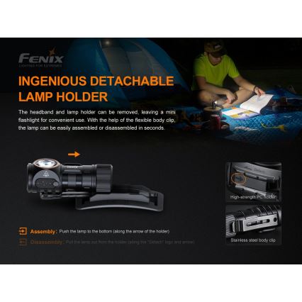 Fenix HM51RV3ABL - Lampada frontale ricaricabile a LED con intensità regolabile LED/USB/1xCR123A 950 mAh IP68 860 lm 125 h nera