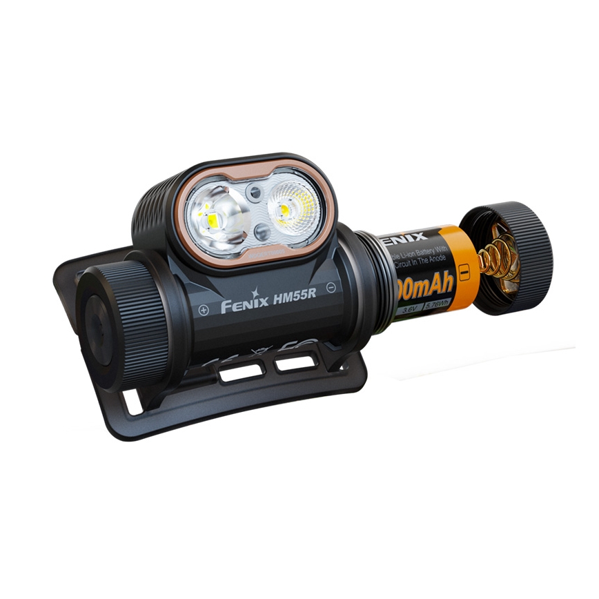 Fenix HM55RABL - Lampada frontale ricaricabile a LED dimmerabile LED/USB/1xCR123A 1600 mAh IP68 1200 lm 141,2 h nera