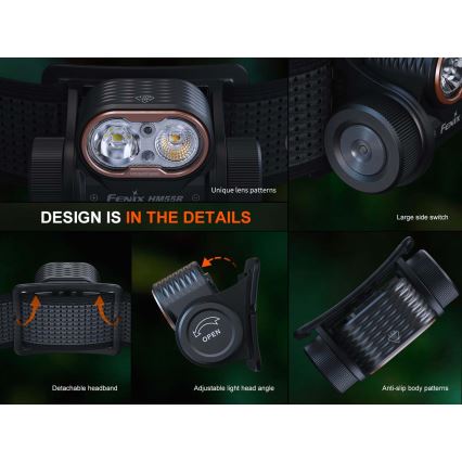 Fenix HM55RPRP - Lampada frontale ricaricabile a LED a intensità regolabile LED/USB/1xCR123A 1600 mAh IP68 1200 lm 141,2 h viola/nero