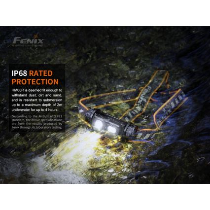 Fenix HM60R - LED Dimmerabile ricaricabile lampada da testa 4xLED/USB/2xCR123A IP68 1300 lucente 300 h 3400 mAh