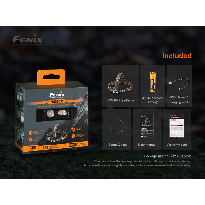 Fenix HM60R - LED Dimmerabile ricaricabile lampada da testa 4xLED/USB/2xCR123A IP68 1300 lucente 300 h 3400 mAh