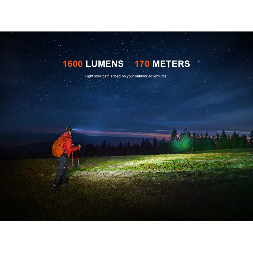 Fenix HM60RV20 - Lampada frontale ricaricabile a LED dimmerabile USB 4000 mAh IP68 1600 lm 292 ore arancione
