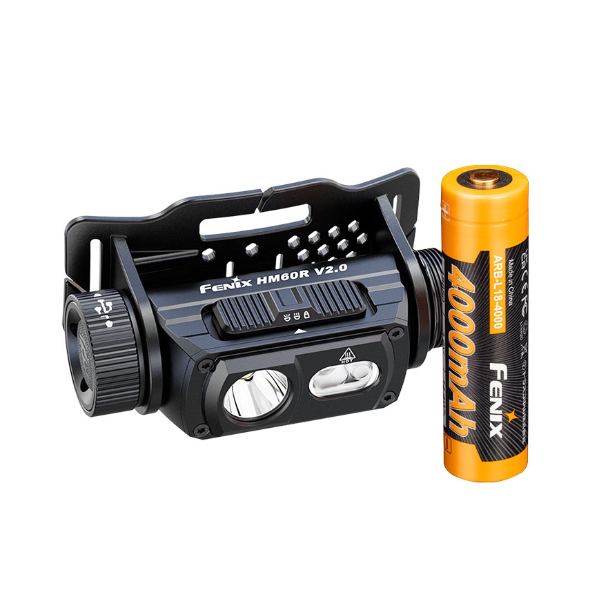 Fenix HM60RV20 - Lampada frontale ricaricabile a LED dimmerabile USB 4000 mAh IP68 1600 lm 292 ore arancione