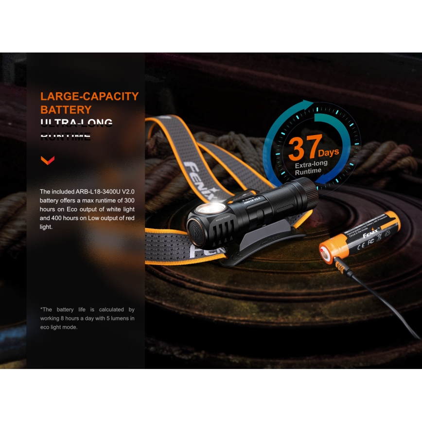 Fenix HM61RV20 - Lampada frontale LED ricaricabile LED/USB/2xCR123A IP68 1600 lm 300 h 3400 mAh