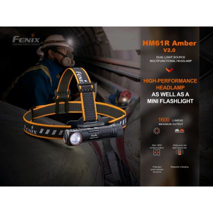 Fenix HM61RV20 - Lampada frontale LED ricaricabile LED/USB/2xCR123A IP68 1600 lm 300 h 3400 mAh