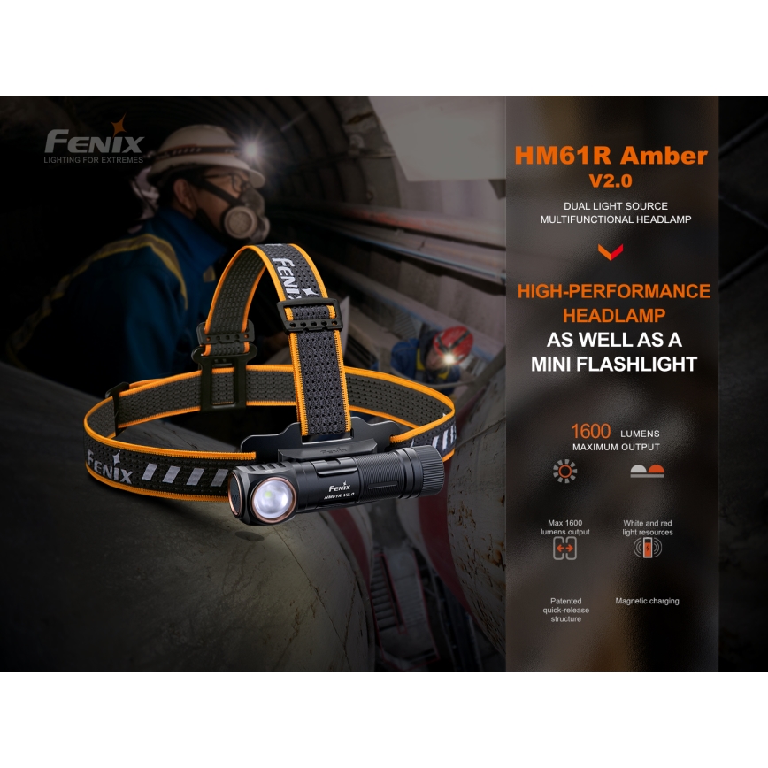 Fenix HM61RV20 - Lampada frontale LED ricaricabile LED/USB/2xCR123A IP68 1600 lm 300 h 3400 mAh