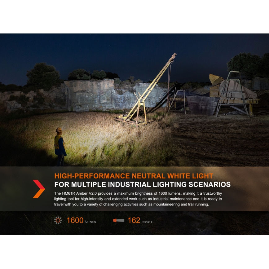 Fenix HM61RV20 - Lampada frontale LED ricaricabile LED/USB/2xCR123A IP68 1600 lm 300 h 3400 mAh