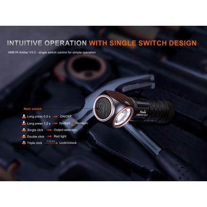 Fenix HM61RV30 - Torcia frontale ricaricabile LED dimmerabile LED/USB/1xCR123A 4000 mAh IP68 1800 lm 400 h nera