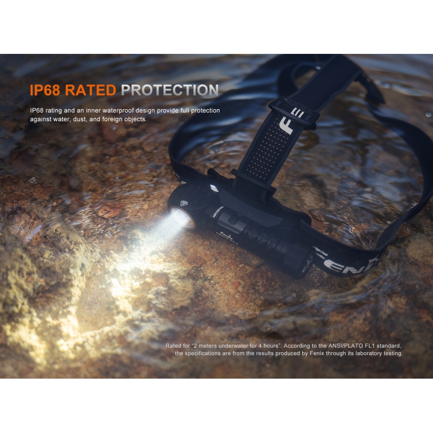 Fenix HM61RV30 - Torcia frontale ricaricabile LED dimmerabile LED/USB/1xCR123A 4000 mAh IP68 1800 lm 400 h nera