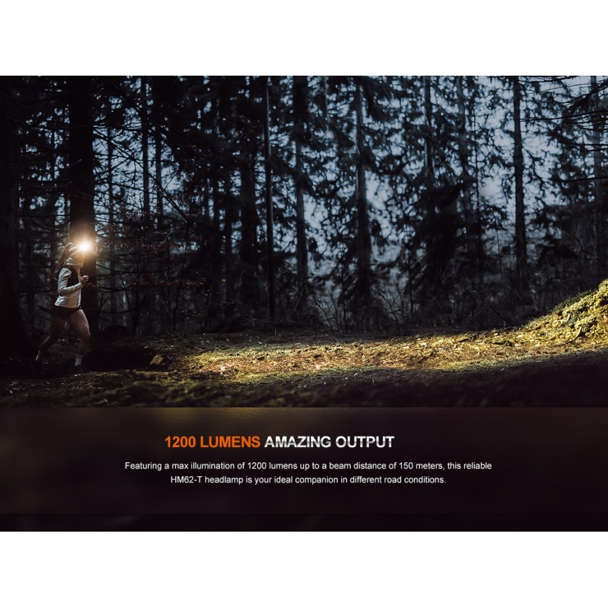Fenix HM62TMGM - Lampada frontale ricaricabile a LED Dimmerabile LED/USB IP68 1200 shiny 280 h 3400 mAh