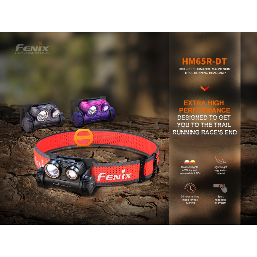 Fenix HM65RDTNEB -Lampada frontale LED ricaricabile LED/USB IP68 1500 lm 300 h viola/rosa