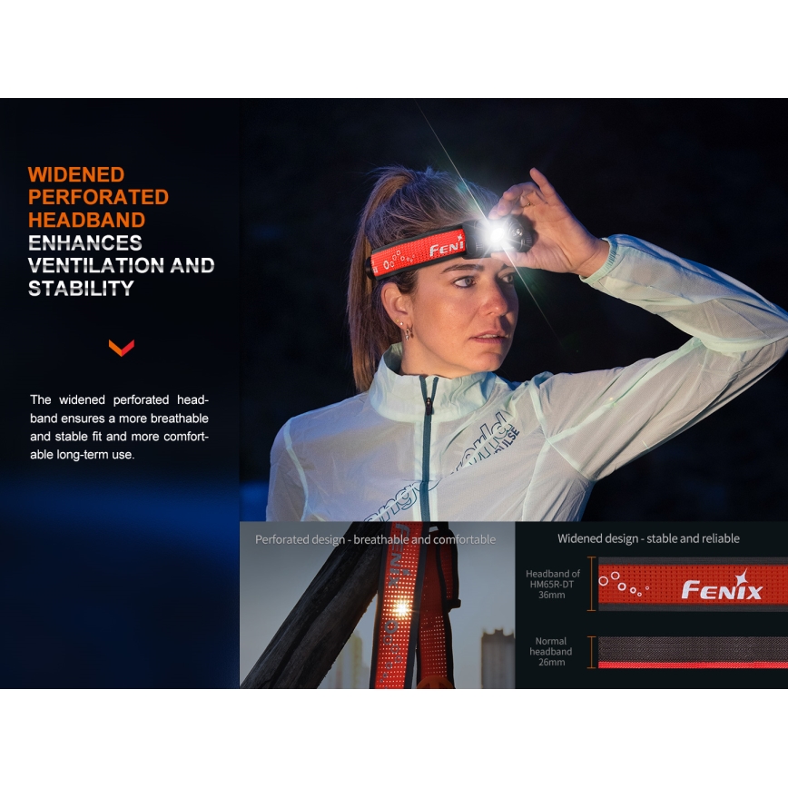 Fenix HM65RDTNEB -Lampada frontale LED ricaricabile LED/USB IP68 1500 lm 300 h viola/rosa