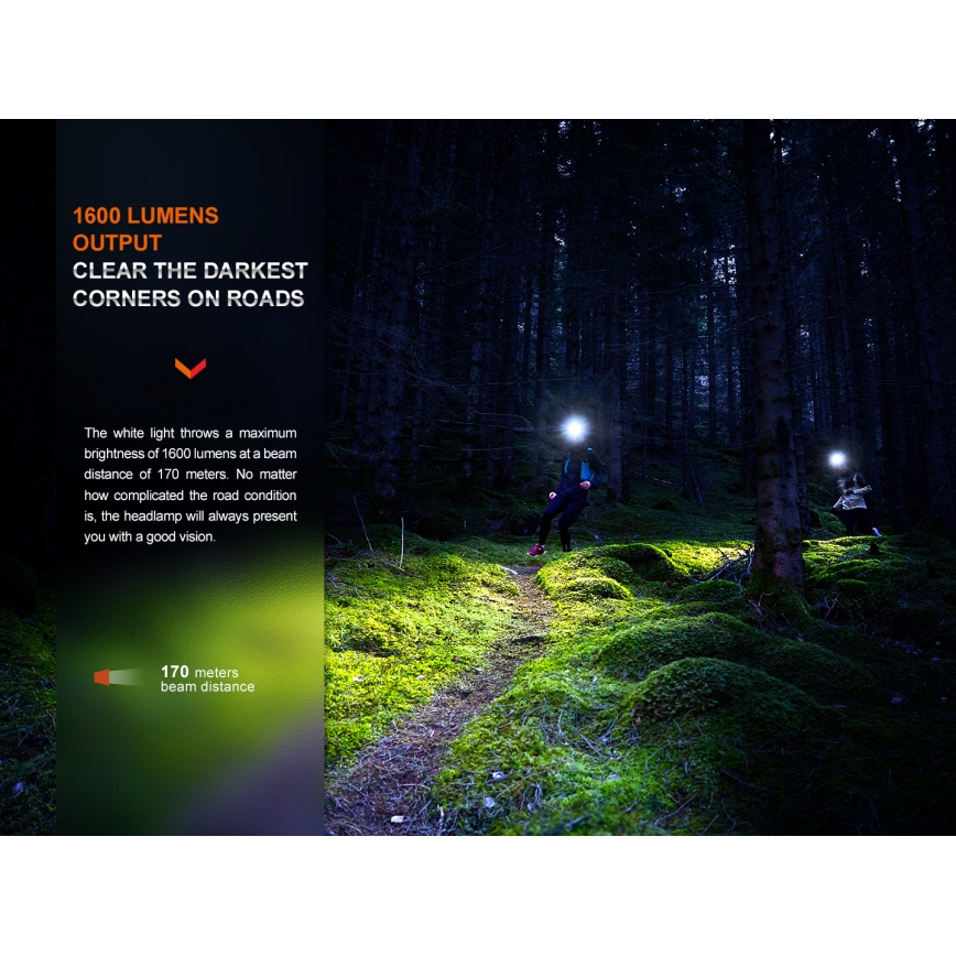 Fenix HM65RTV20BLC- LED Dimmerabile ricaricabile lampada da testa LED/USB/2xCR123A IP68 3400 mAh nero/arancione