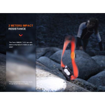 Fenix HM65RTV20BLC- LED Dimmerabile ricaricabile lampada da testa LED/USB/2xCR123A IP68 3400 mAh nero/arancione