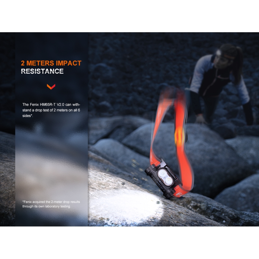 Fenix HM65RTV20BLC- LED Dimmerabile ricaricabile lampada da testa LED/USB/2xCR123A IP68 3400 mAh nero/arancione