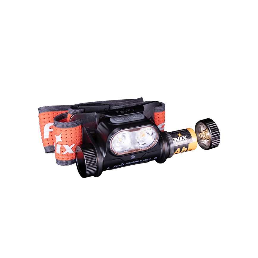 Fenix HM65RTV20BLC- LED Dimmerabile ricaricabile lampada da testa LED/USB/2xCR123A IP68 3400 mAh nero/arancione