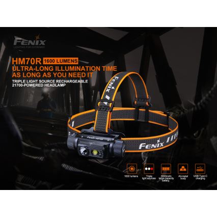 Fenix HM70R - Lampada frontale LED ricaricabile 4xLED/1x21700 IP68 1600 lucente 800 h 5000 mAh