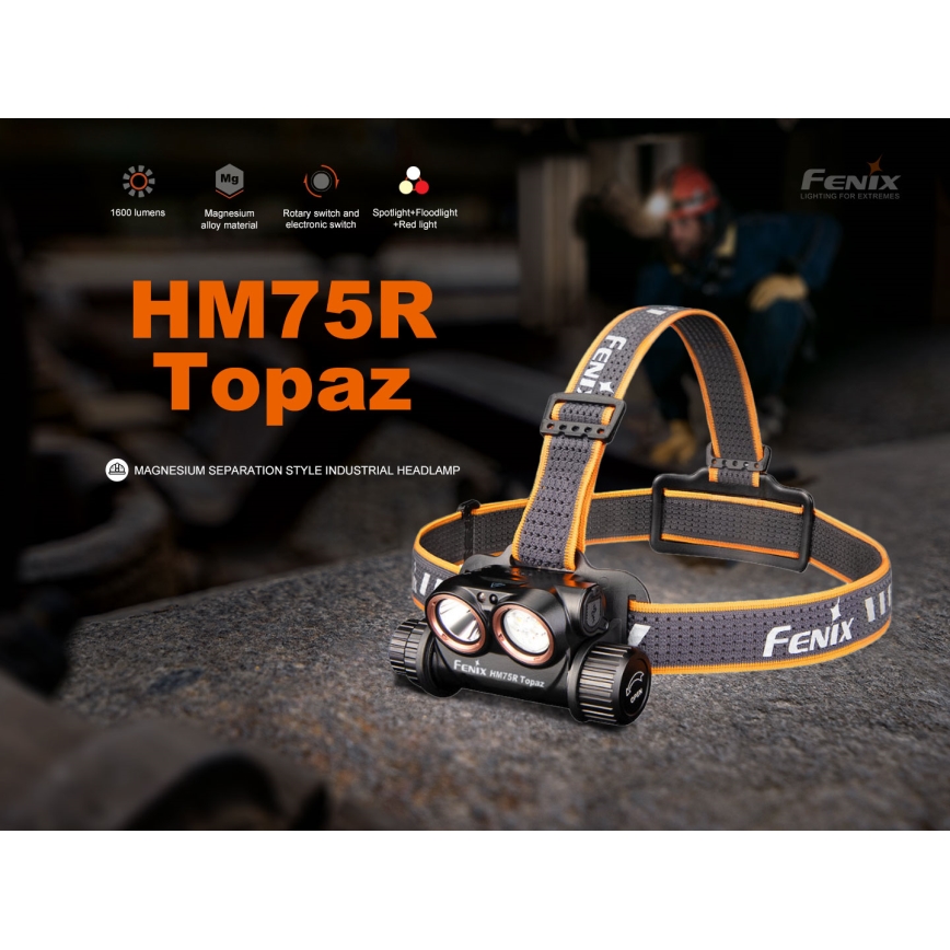 Fenix HM75RTOPAZ - Lampada frontale ricaricabile a LED Dimmerabile LED/USB IP68 1600 shiny 210 h 4000 mAh
