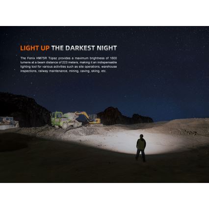 Fenix HM75RTOPAZ - Lampada frontale ricaricabile a LED Dimmerabile LED/USB IP68 1600 shiny 210 h 4000 mAh