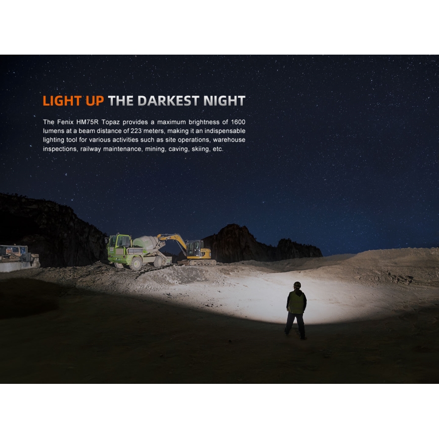 Fenix HM75RTOPAZ - Lampada frontale ricaricabile a LED Dimmerabile LED/USB IP68 1600 shiny 210 h 4000 mAh