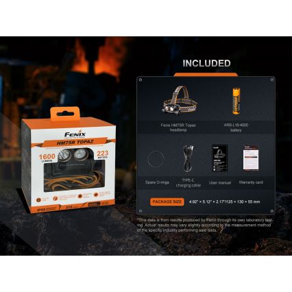 Fenix HM75RTOPAZ - Lampada frontale ricaricabile a LED Dimmerabile LED/USB IP68 1600 shiny 210 h 4000 mAh