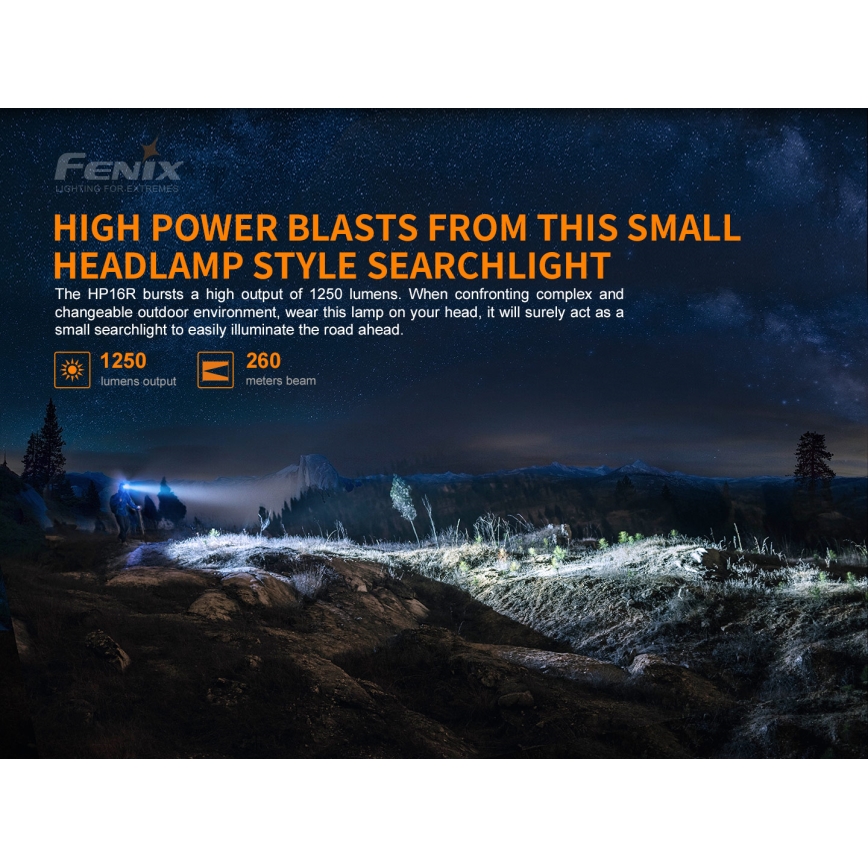 Fenix HP16R1250 - Lampada frontale LED ricaricabile 3xLED/USB 4xAA IP66 1250 lm 600 h 3000 mAh