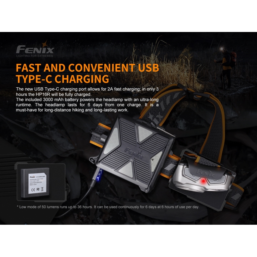 Fenix HP16R1250 - Lampada frontale LED ricaricabile 3xLED/USB 4xAA IP66 1250 lm 600 h 3000 mAh