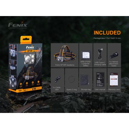 Fenix HP16R1250 - Lampada frontale LED ricaricabile 3xLED/USB 4xAA IP66 1250 lm 600 h 3000 mAh