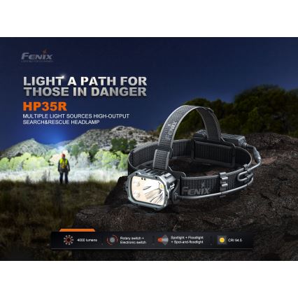 Fenix HP35R - Torcia frontale a LED dimmerabile, ricaricabile via USB, batteria 5000 mAh, grado di protezione IP66, 4000 lm, autonomia fino a 500 ore, nera