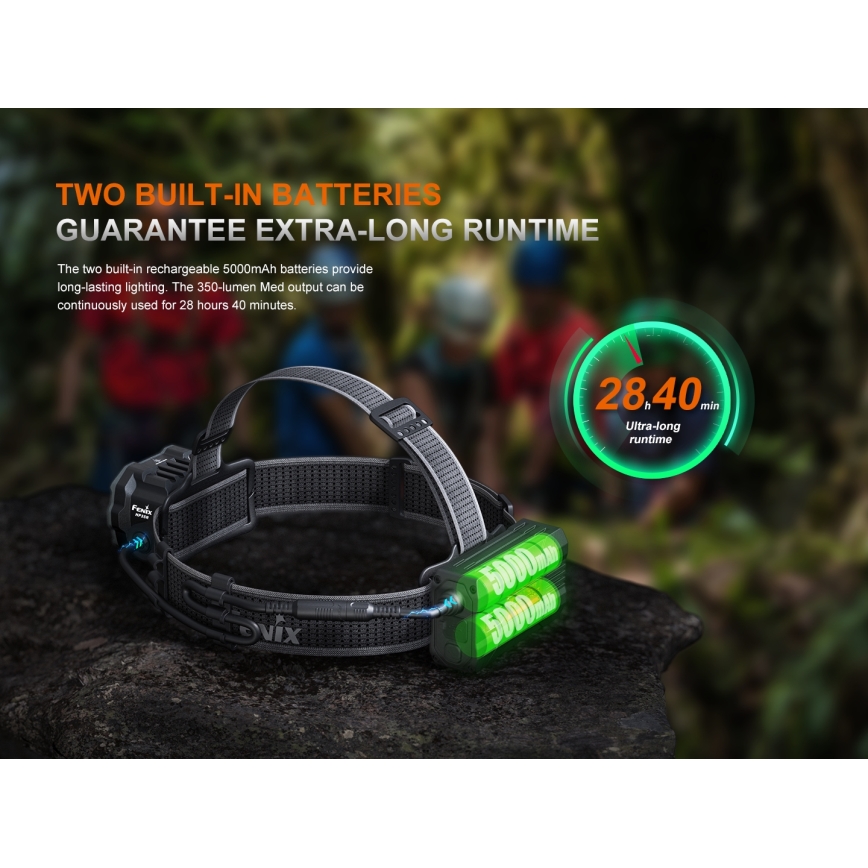 Fenix HP35R - Torcia frontale a LED dimmerabile, ricaricabile via USB, batteria 5000 mAh, grado di protezione IP66, 4000 lm, autonomia fino a 500 ore, nera