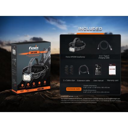 Fenix HP35R - Torcia frontale a LED dimmerabile, ricaricabile via USB, batteria 5000 mAh, grado di protezione IP66, 4000 lm, autonomia fino a 500 ore, nera