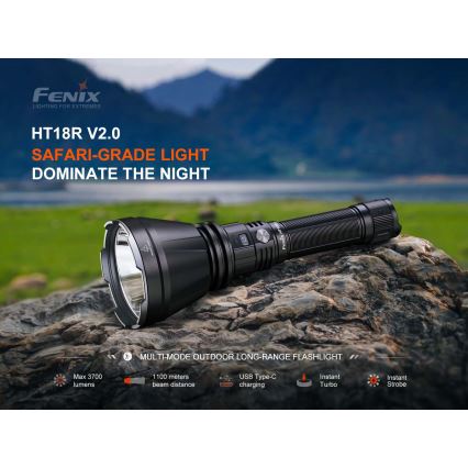 Fenix HT18RV20 - Torcia ricaricabile LED dimmerabile LED/USB 6000 mAh IP68 3700 lm 87 h nera