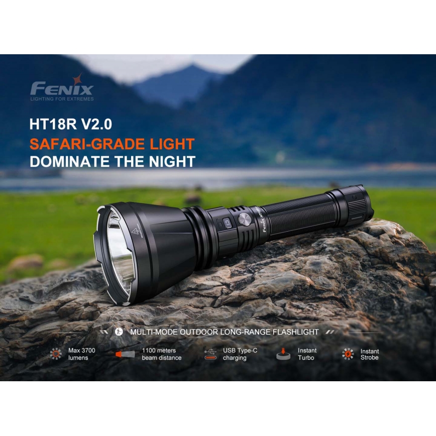 Fenix HT18RV20 - Torcia ricaricabile LED dimmerabile LED/USB 6000 mAh IP68 3700 lm 87 h nera